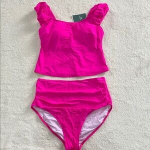 Vibrant Pink Bikini Set with Ruffled Straps
